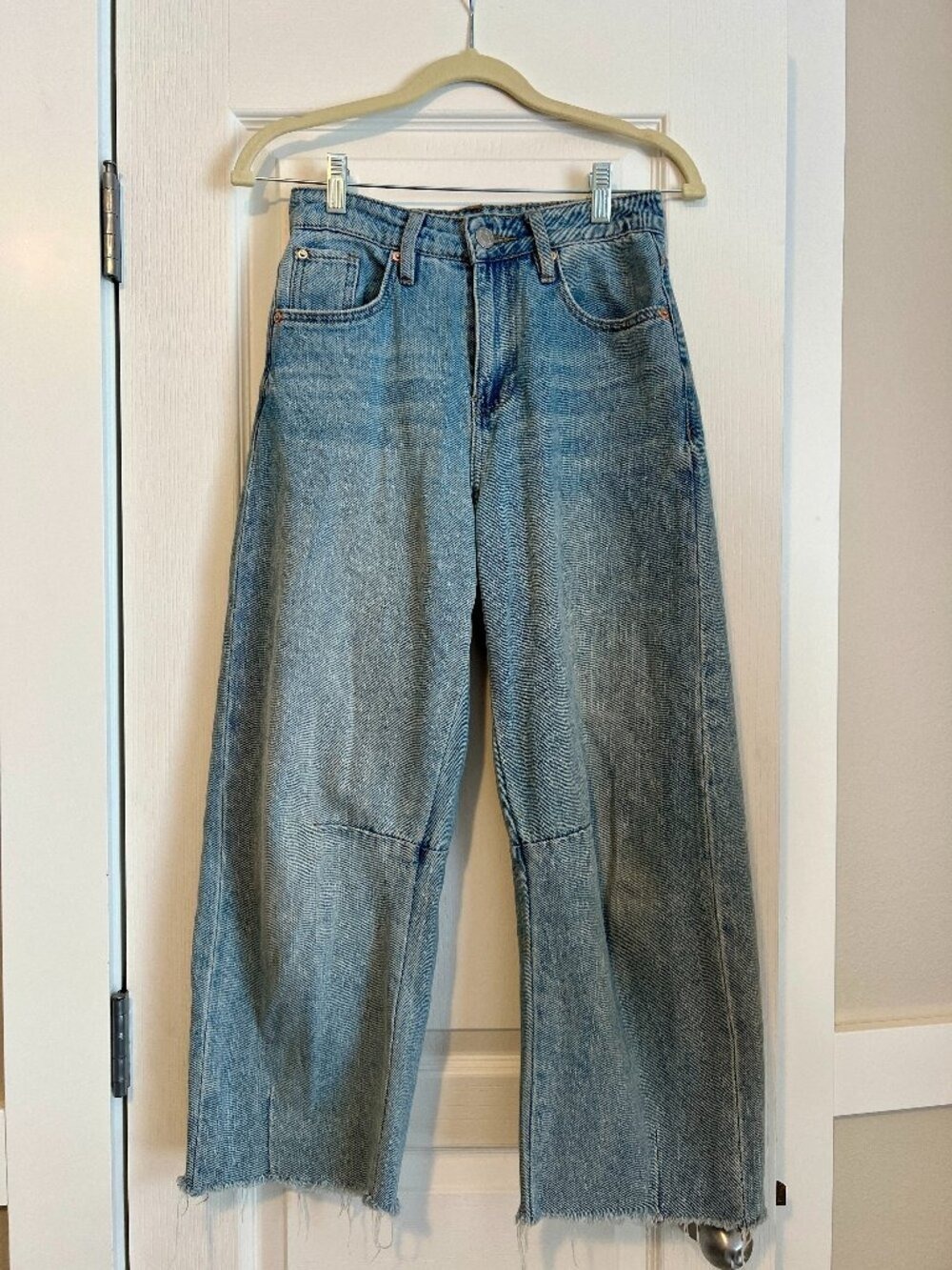 YMI High Rise Rigid Detailed Barrel Jeans Light Wash Blue - Size 1 / 25